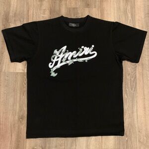 AMIRI Black Tee with White Script Logo